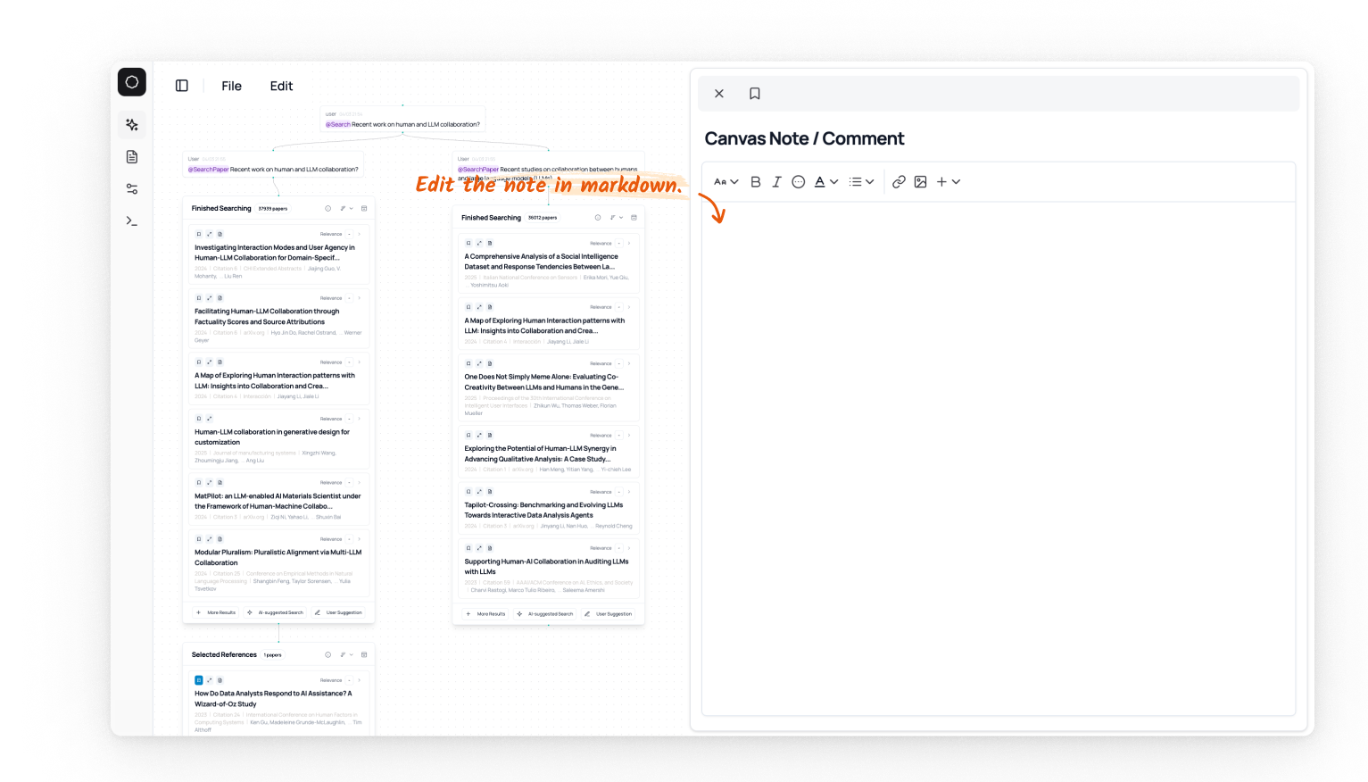 Edit note in the canvas