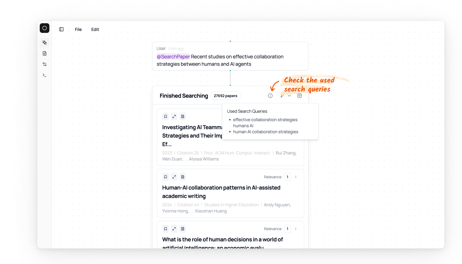 Show the used search query.